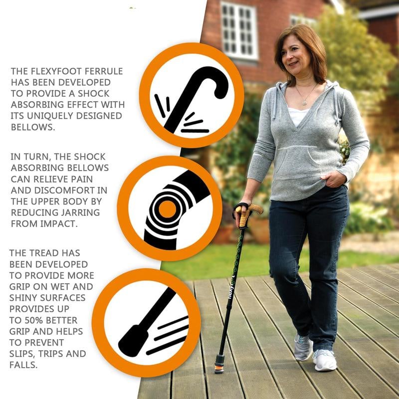 Flexyfoot Shock Absorbing Walking Stick Ferrule Black Leaflet Flexyfoot Shock Absorbing Walking Stick Ferrule Black Leaflet