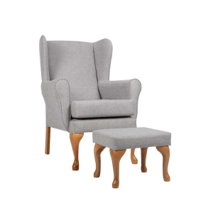 Queen Anne Fireside Chair with Stool Stone